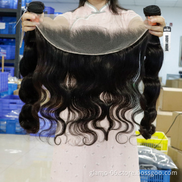 Annione Body Wave Hair Bundles With Transparent Lace Frontal Brazilian Human Hair Weave Bundles Vendor 2 3 Bundles With Frontal